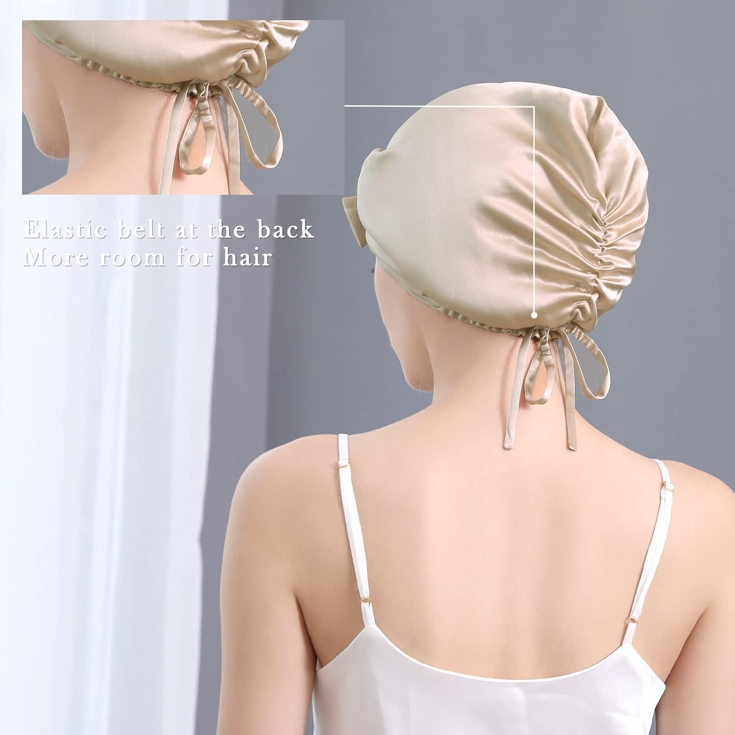 Champagne 22 Momme Double Layer Silk Bonnet, detail view